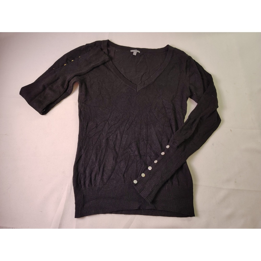 Charlotte Russe Womens Black V-Neck Sweater Button Cuff LS-6624 Size M